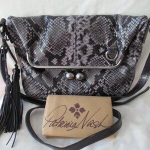 Patricia Nash Black and Gray Python Snake Crossbody Bag Purse kisslock